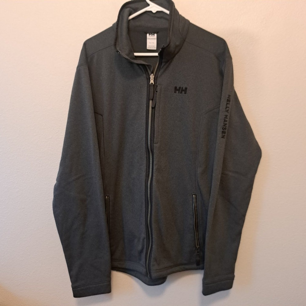 Helly Hansen Mens XL Gray Full Zip Fleece Jacket Mock Neck Hiking Midlayer